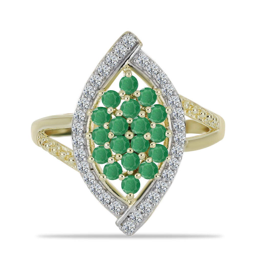 Anillo de Plata Bañada en Oro con Esmeralda de Brasil y Topacio Blanco 1 