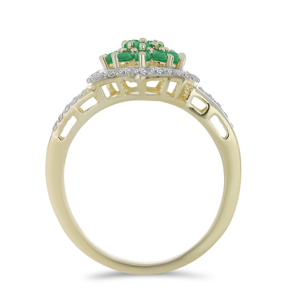 Anillo de Plata Bañada en Oro con Esmeralda de Brasil y Topacio Blanco