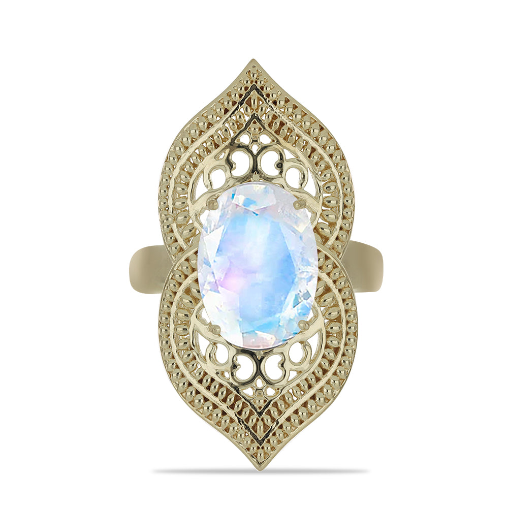Anillo de Plata Bañada en Oro con Piedra Lunar Arco Iris 1 
