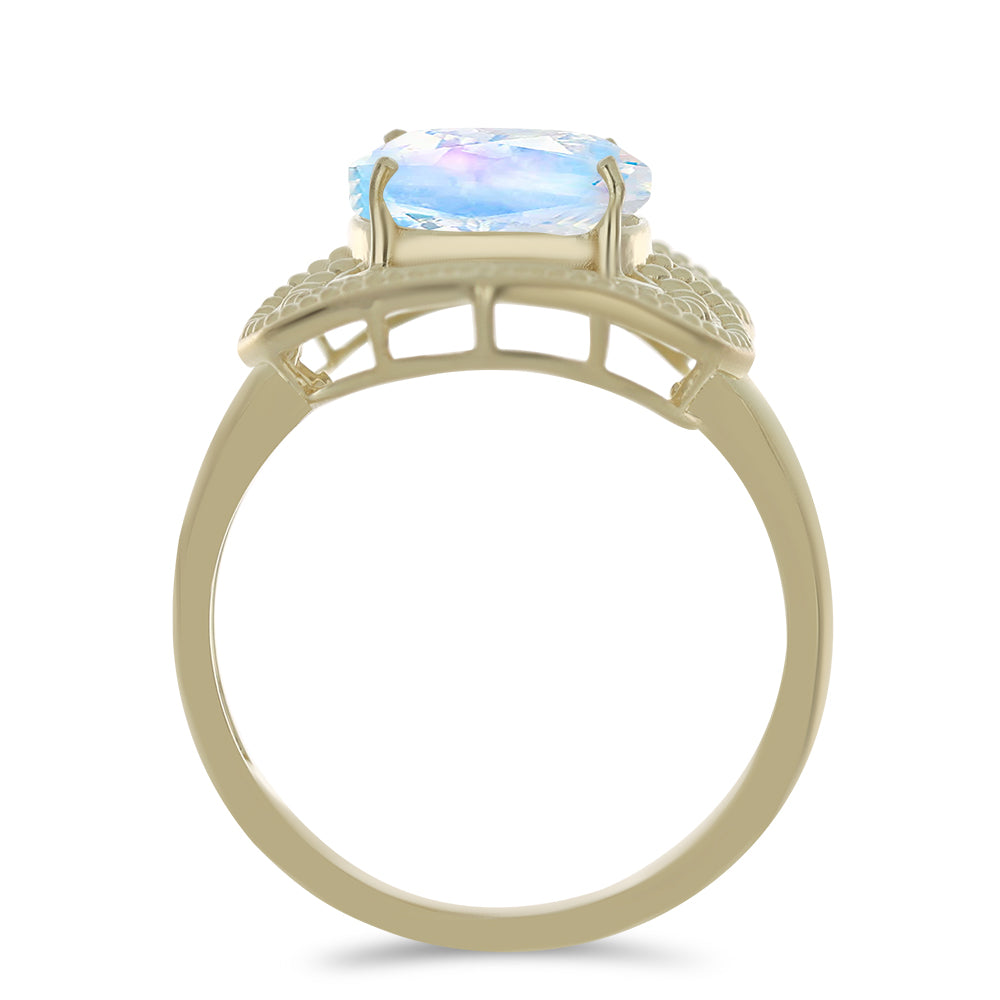Anillo de Plata Bañada en Oro con Piedra Lunar Arco Iris 2 