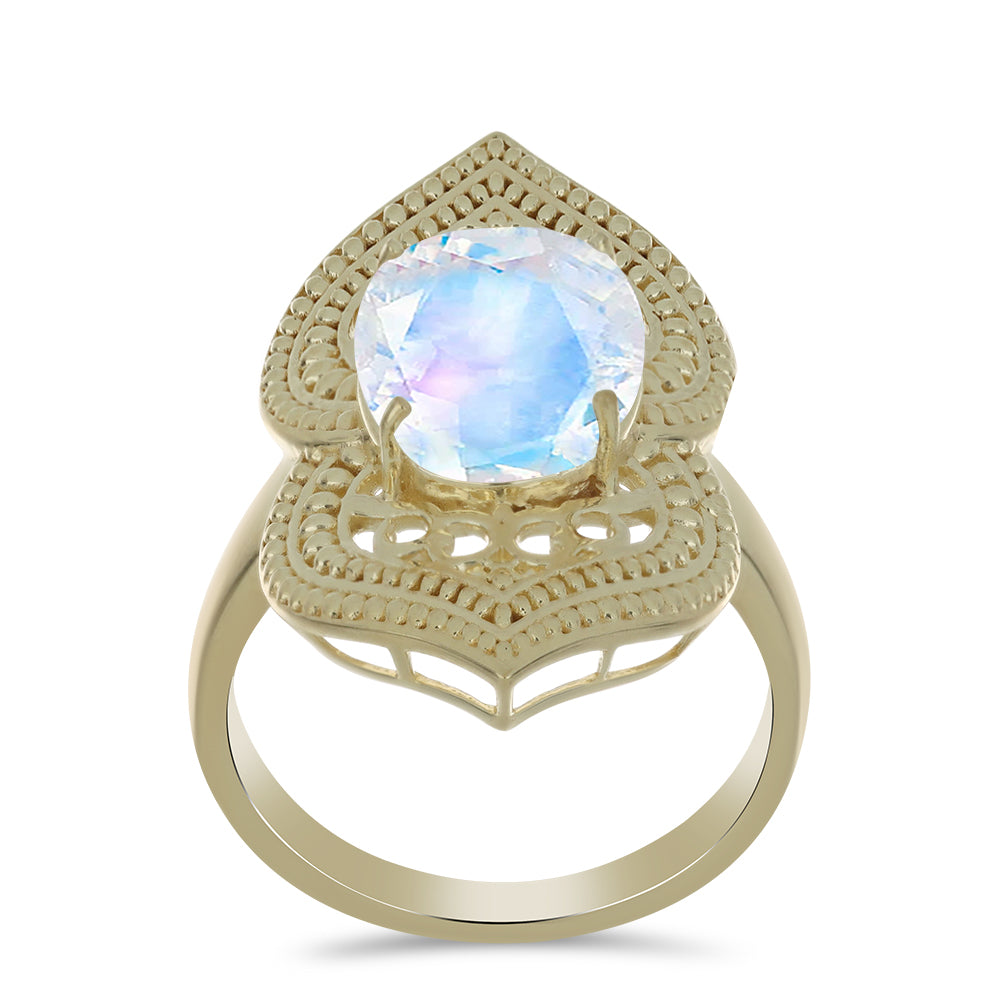 Anillo de Plata Bañada en Oro con Piedra Lunar Arco Iris