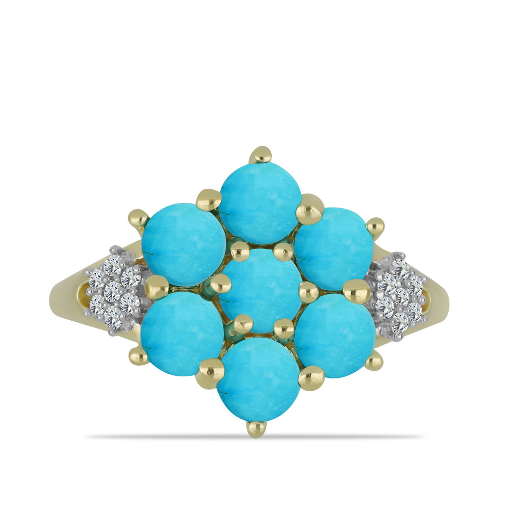 Anillo de Plata Bañada en Oro con Turquesa Bella Durmiente y Topacio Blanco 1 