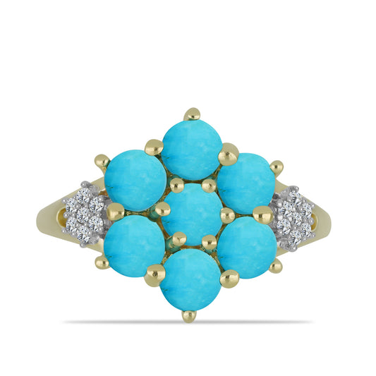 Anillo de Plata Bañada en Oro con Turquesa Bella Durmiente y Topacio Blanco