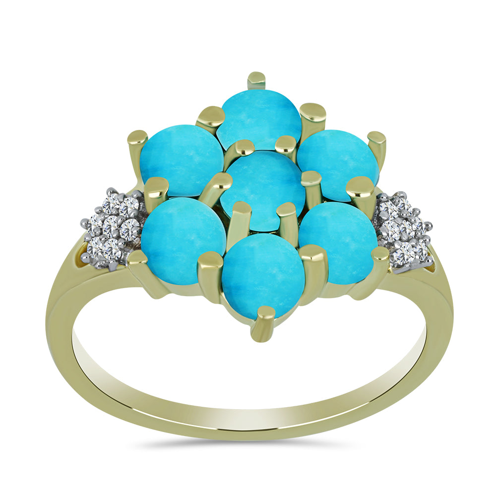 Anillo de Plata Bañada en Oro con Turquesa Bella Durmiente y Topacio Blanco