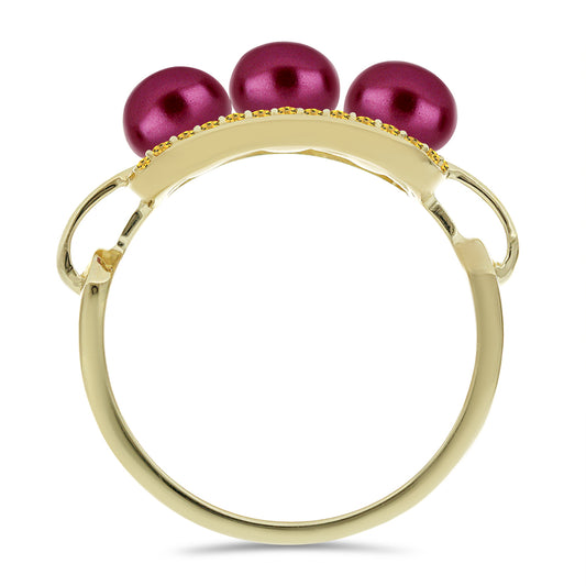 Anillo de Plata Bañada en Oro con Perla Púrpura de Agua dulce y Citrino de los Montes Urales