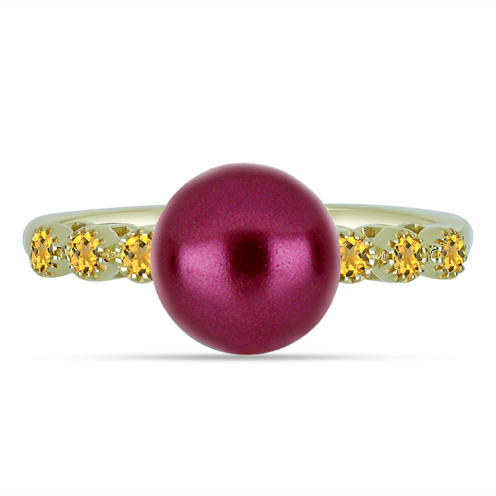Anillo de Plata Bañada en Oro con Perla Púrpura de Agua dulce y Citrino de los Montes Urales 1 