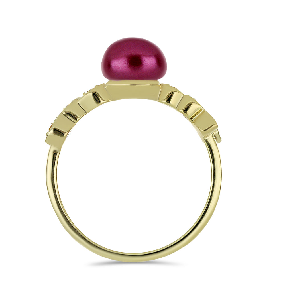 Anillo de Plata Bañada en Oro con Perla Púrpura de Agua dulce y Citrino de los Montes Urales 2 