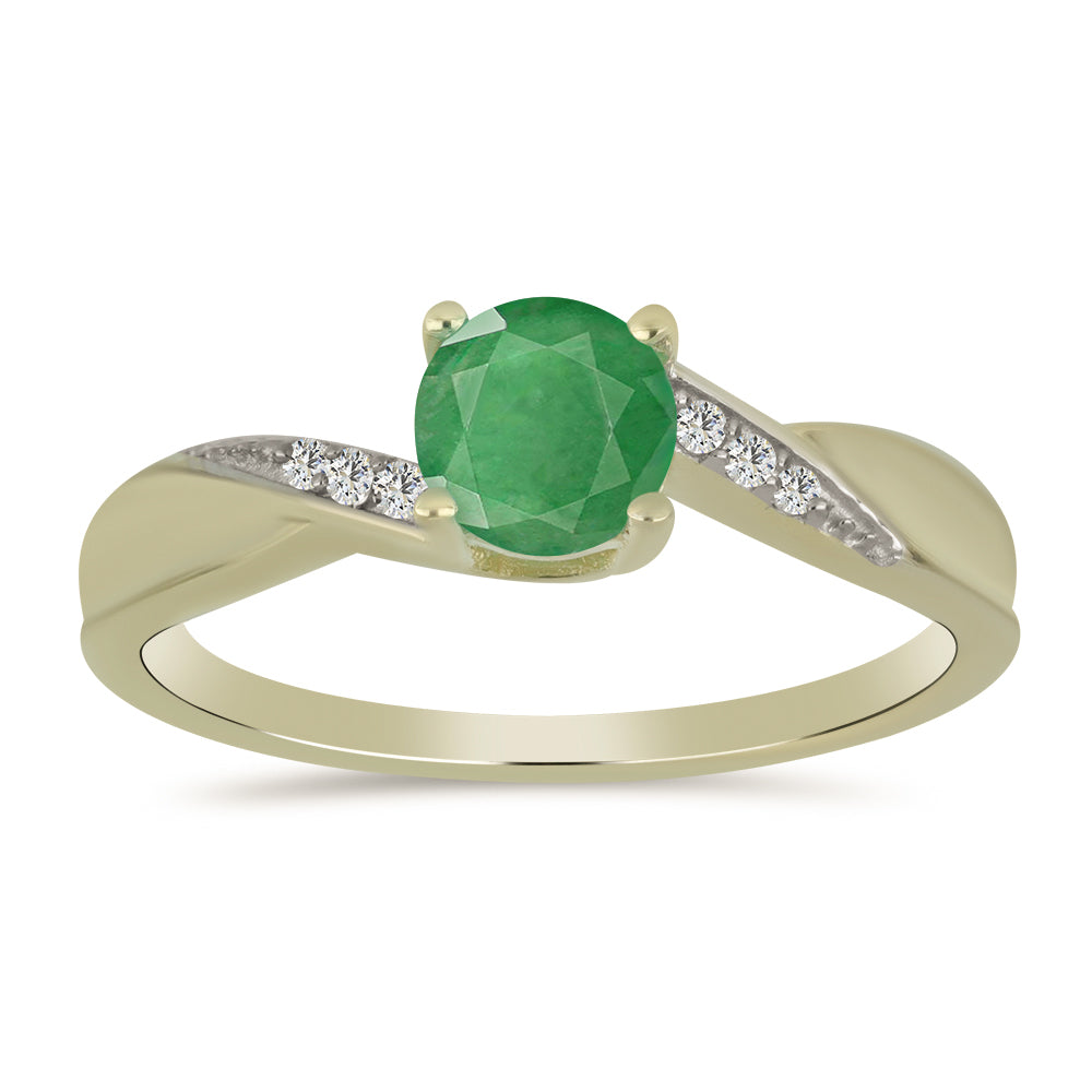 Anillo de Plata Bañada en Oro con Esmeralda de Brasil y Topacio Blanco 3 