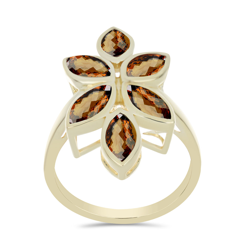 Anillo de Plata Bañada en Oro con Cuarzo Coñac 3 