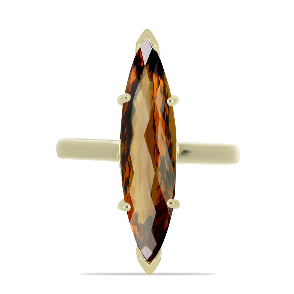 Anillo de Plata Bañada en Oro con Cuarzo Coñac 1 