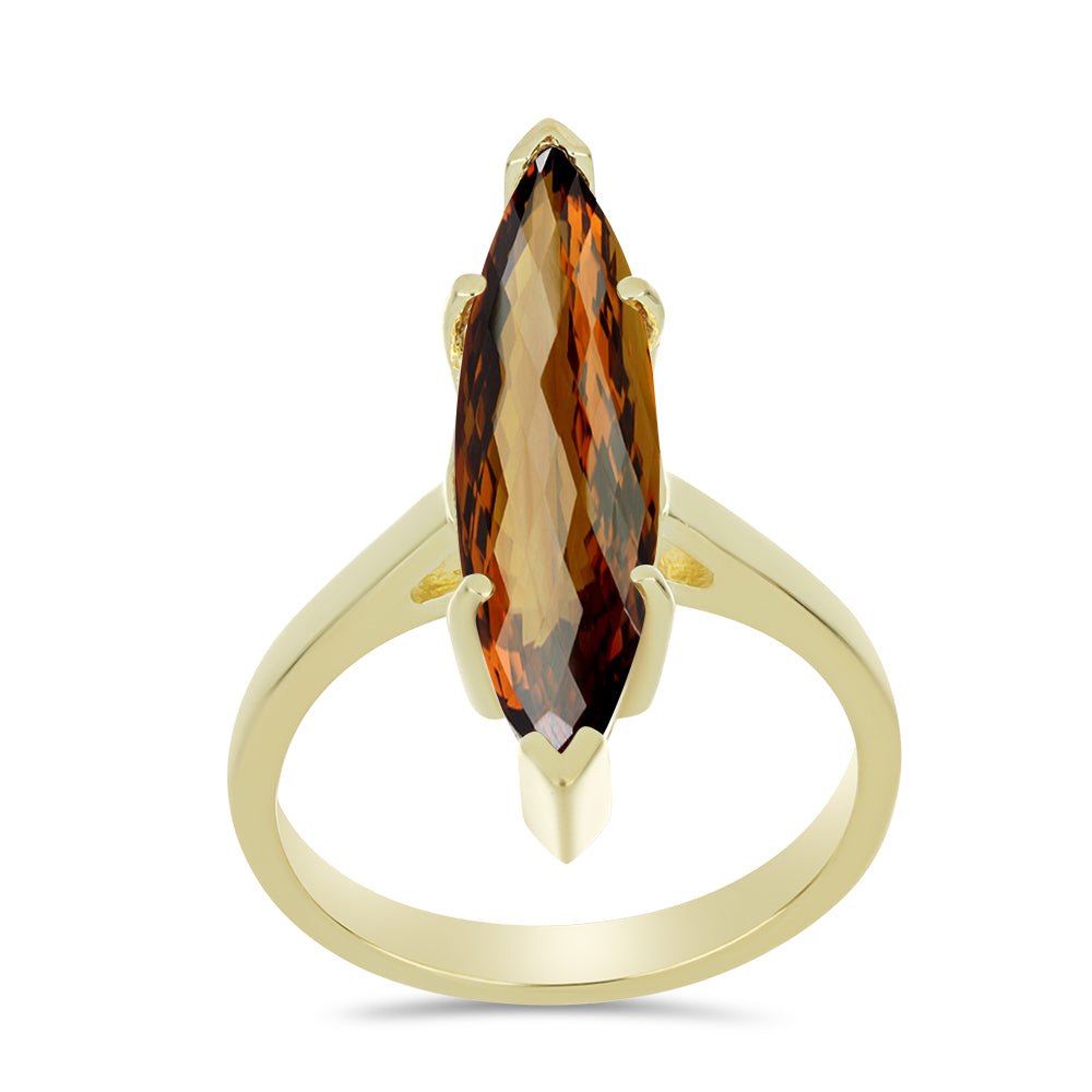Anillo de Plata Bañada en Oro con Cuarzo Coñac