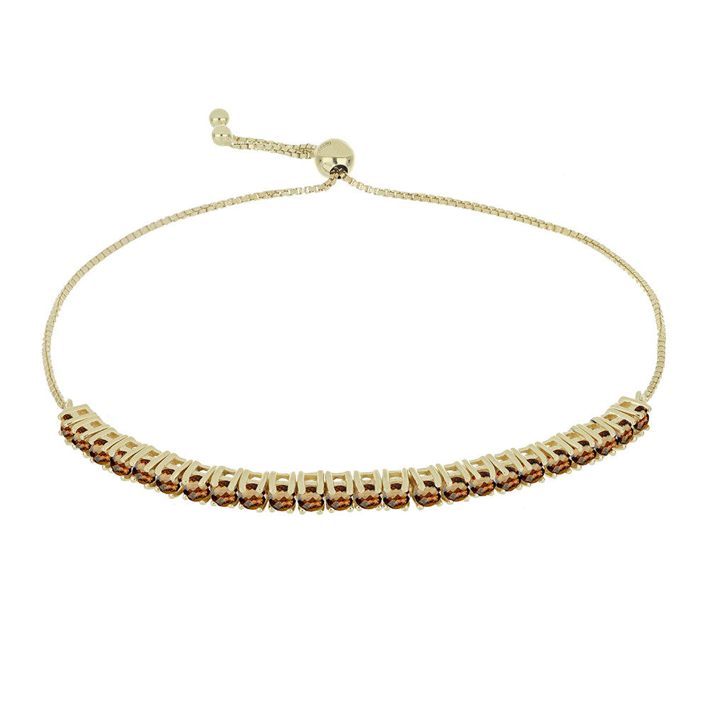 Pulsera de Plata Bañada en Oro con Cuarzo Coñac