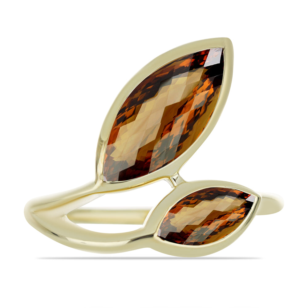 Anillo de Plata Bañada en Oro con Cuarzo Coñac 1 