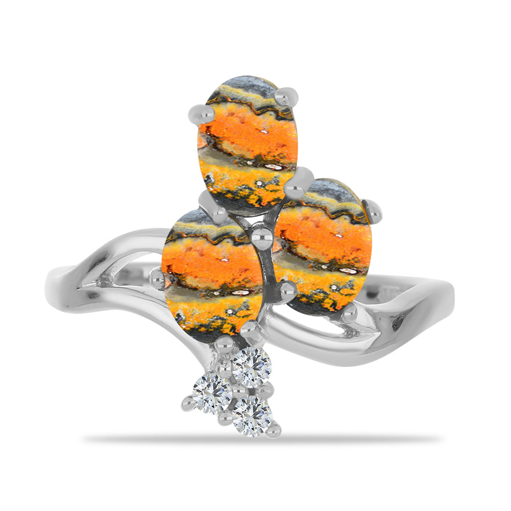 Anillo de Plata con Jasper de Bumble Bee y Topacio Blanco 1 