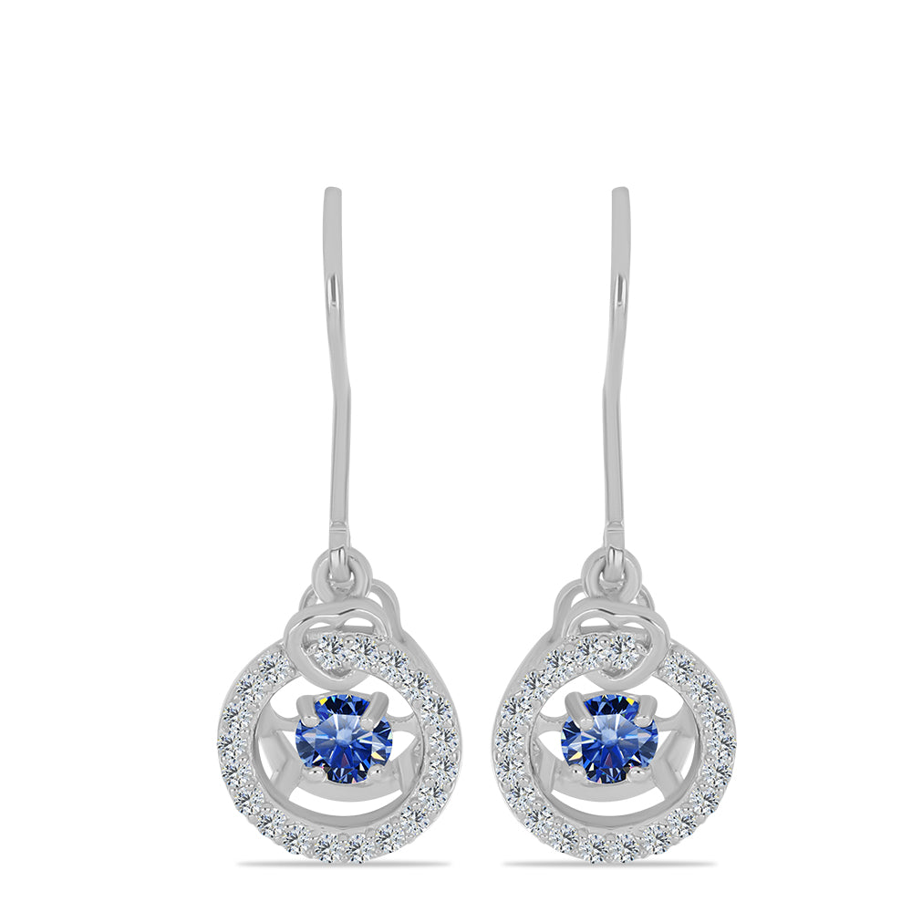 Pendientes de Plata con Moisanita azul real certificado y cultivado en laboratorio y Topacio Blanco 1 