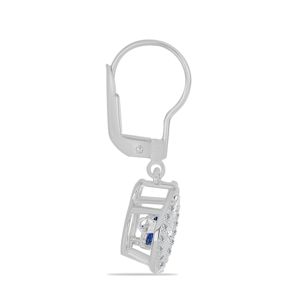 Pendientes de Plata con Moisanita azul real certificado y cultivado en laboratorio y Topacio Blanco 2 