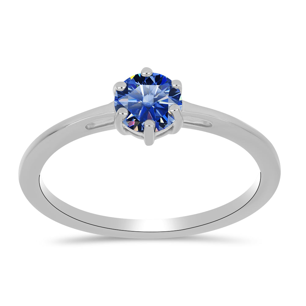 Anillo de Plata con Moisanita azul real certificado y cultivado en laboratorio