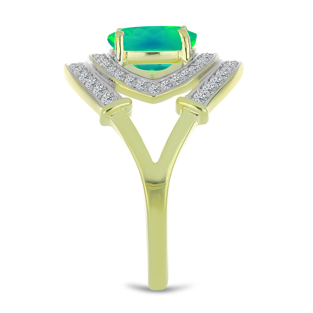Anillo de Plata Bañada en Oro con Ópalo Verde Etíope de Lega Dembi y Topacio Blanco