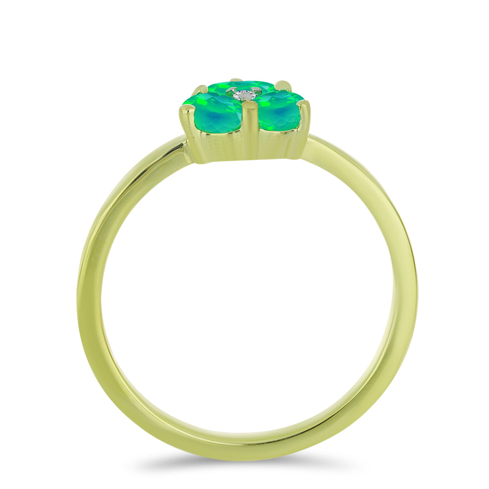 Anillo de Plata Bañada en Oro con Ópalo Verde Etíope de Lega Dembi y Topacio Blanco 2 