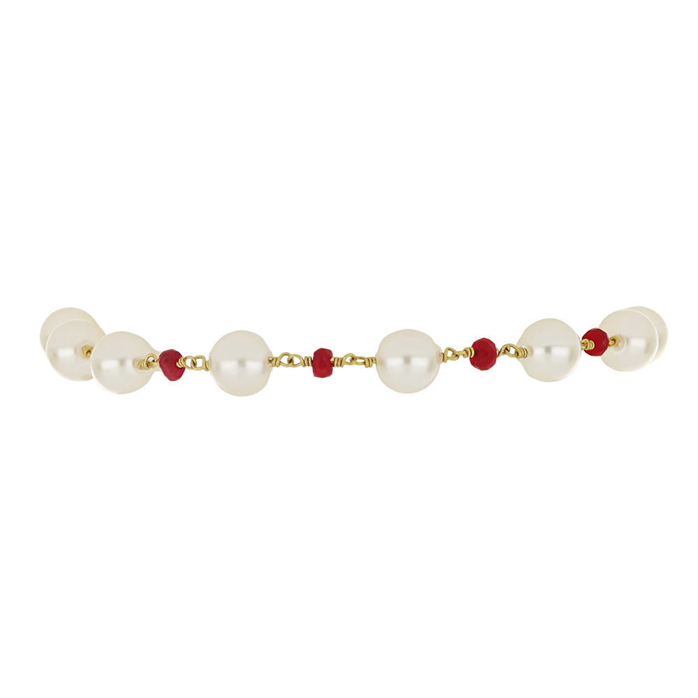 Pulsera de Plata Bañada en Oro con Perla de Agua Dulce y Rubí de Madagascar 2 