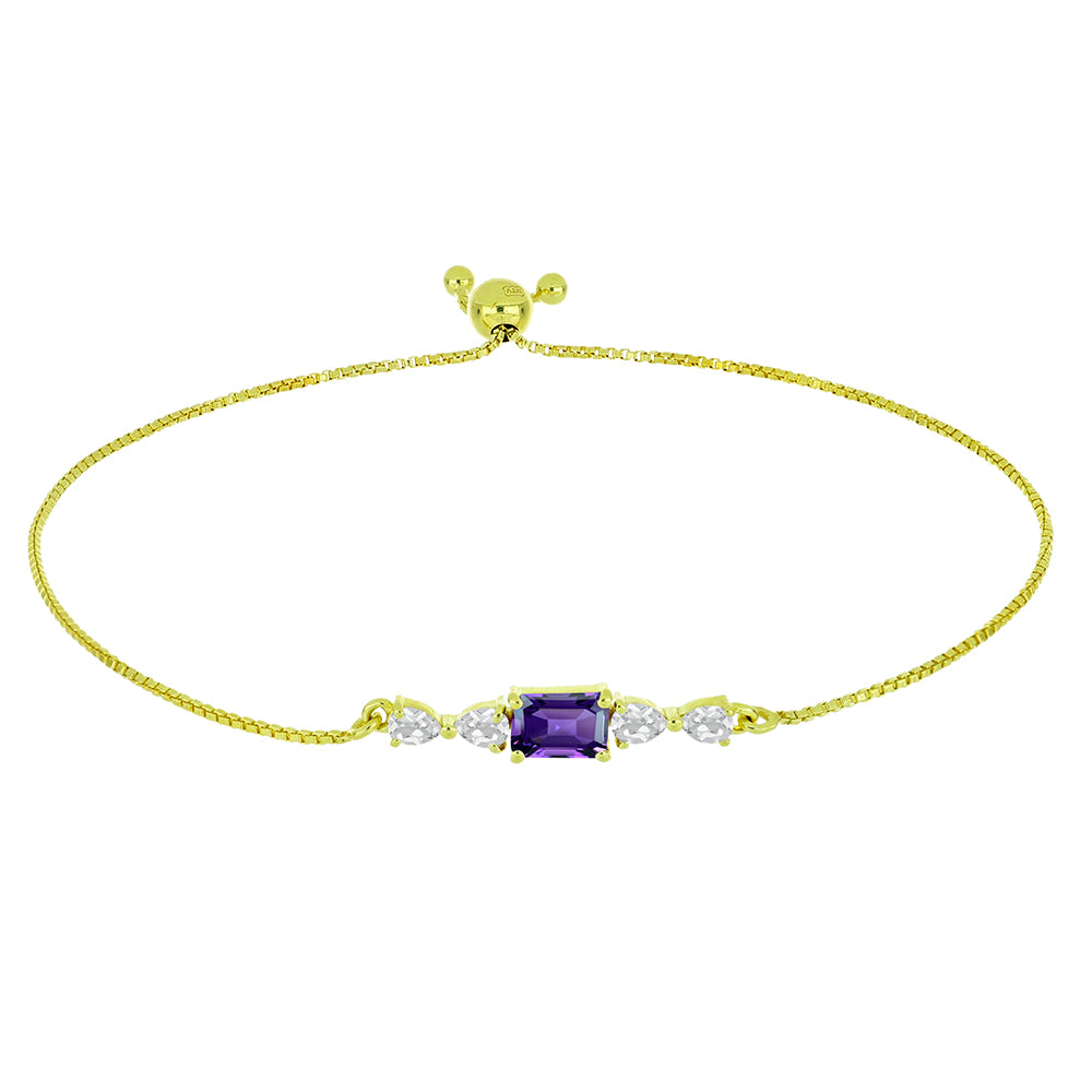Pulsera de Plata Bañada en Oro con Amatista de Marruecos y Topacio Blanco 1 