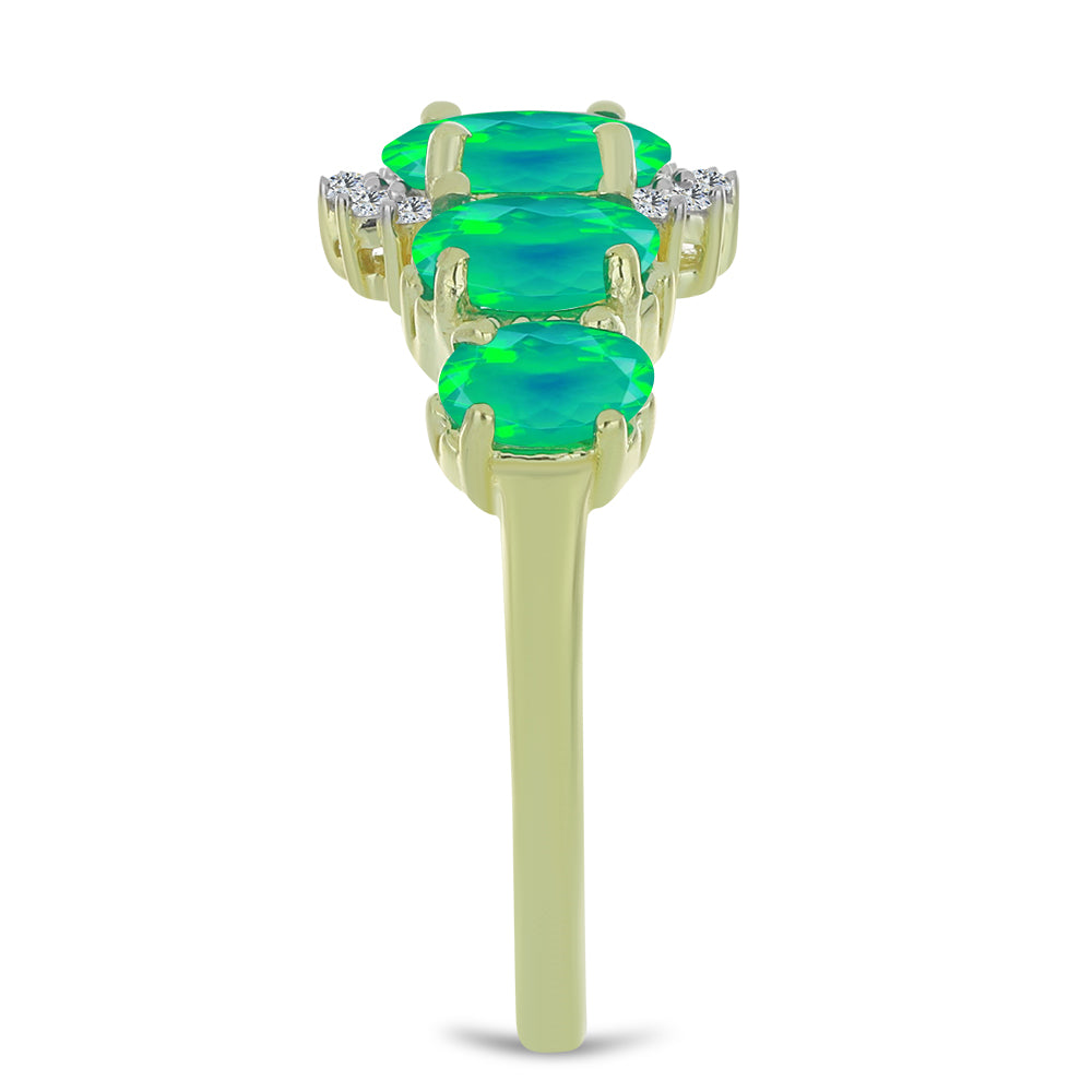 Anillo de Plata Bañada en Oro con Ópalo Verde Etíope de Lega Dembi y Topacio Blanco 4 