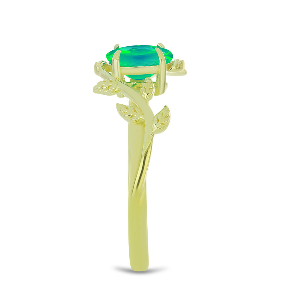 Anillo de Plata Bañada en Oro con Ópalo Verde Etíope de Lega Dembi