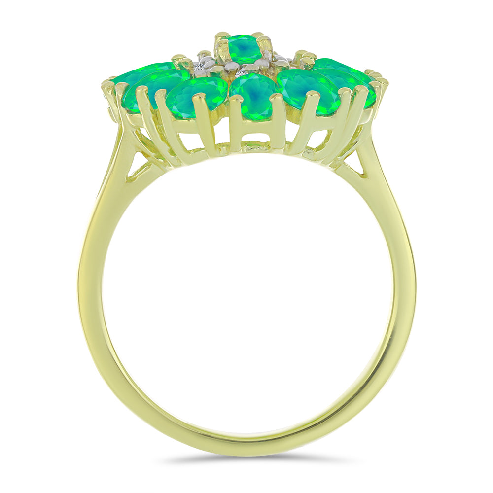 Anillo de Plata Bañada en Oro con Ópalo Verde Etíope de Lega Dembi y Topacio Blanco