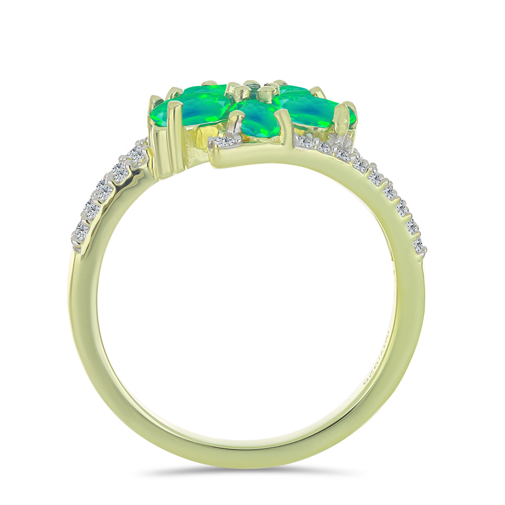 Anillo de Plata Bañada en Oro con Ópalo Verde Etíope de Lega Dembi y Topacio Blanco