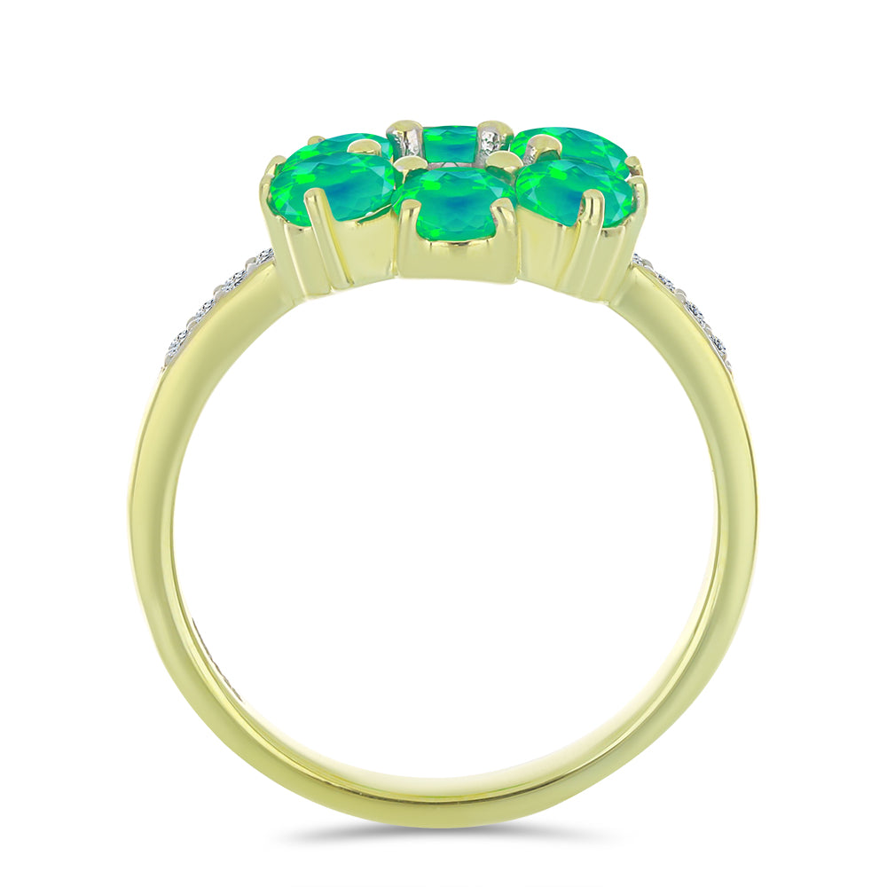 Anillo de Plata Bañada en Oro con Ópalo Verde Etíope de Lega Dembi y Topacio Blanco 2 
