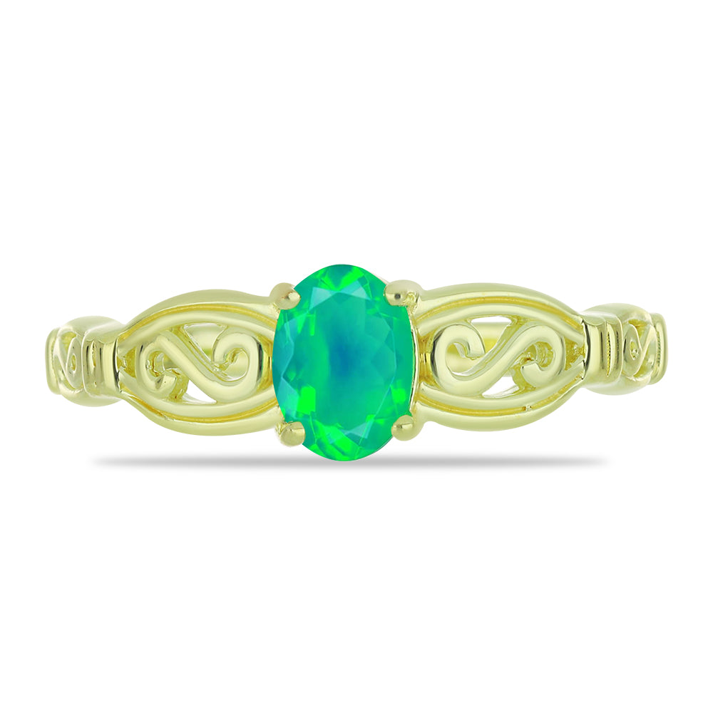 Anillo de Plata Bañada en Oro con Ópalo Verde Etíope de Lega Dembi 1 
