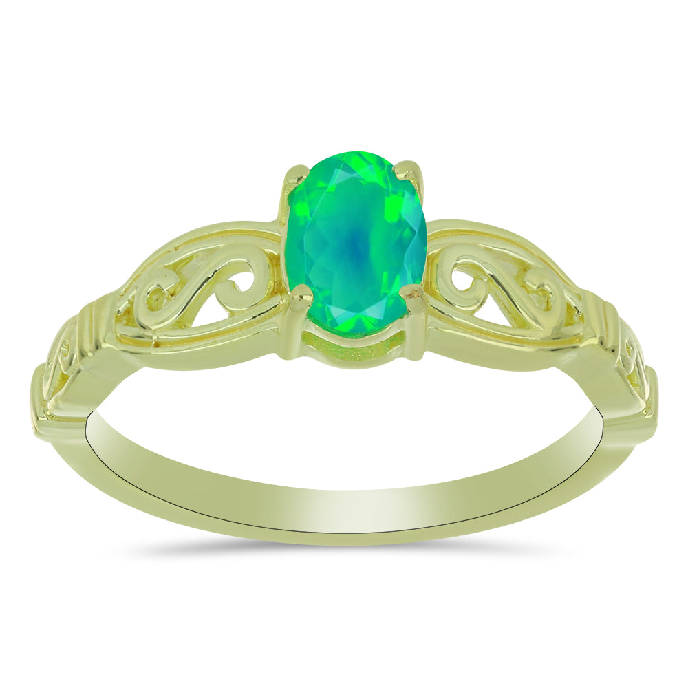 Anillo de Plata Bañada en Oro con Ópalo Verde Etíope de Lega Dembi 3 