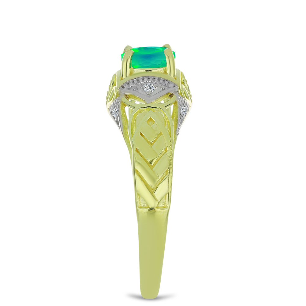 Anillo de Plata Bañada en Oro con Ópalo Verde Etíope de Lega Dembi y Topacio Blanco 4 
