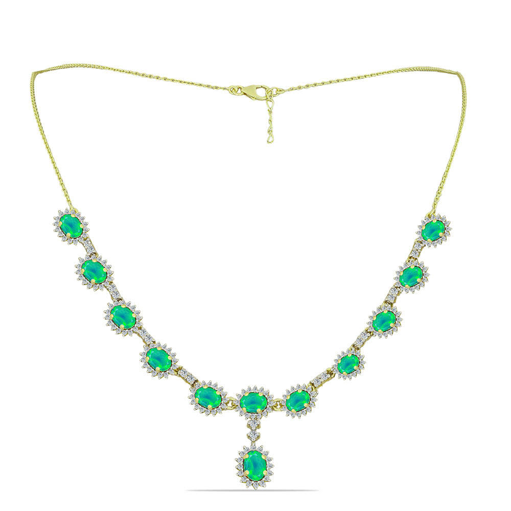 Collar de Plata Bañada en Oro con Ópalo Verde Etíope de Lega Dembi y Topacio Blanco