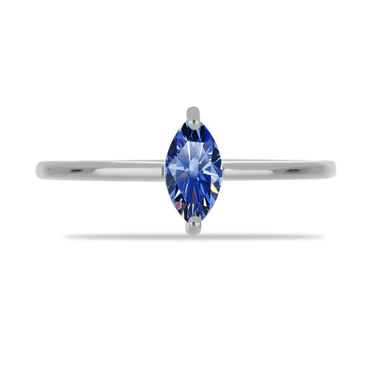 Anillo de Plata con Moisanita azul real certificado y cultivado en laboratorio