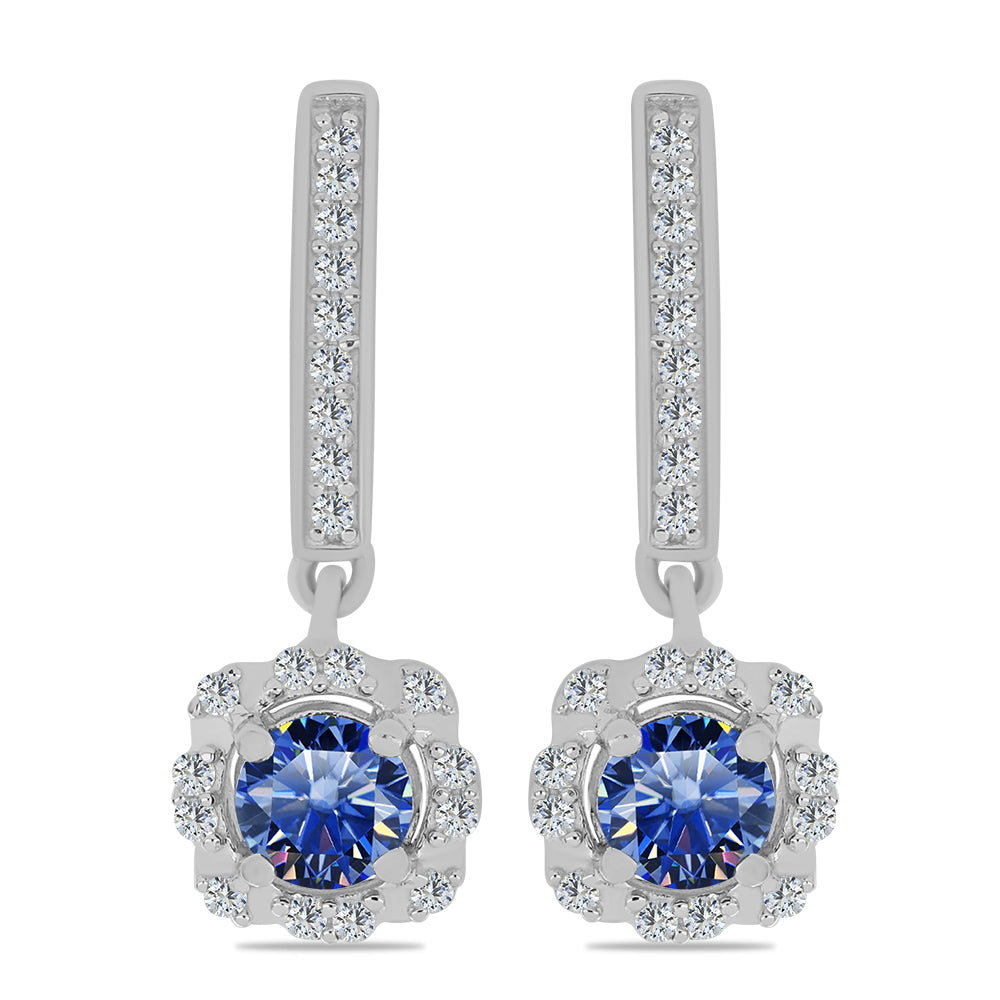 Pendientes de Plata con Moisanita azul real certificado y cultivado en laboratorio y Topacio Blanco