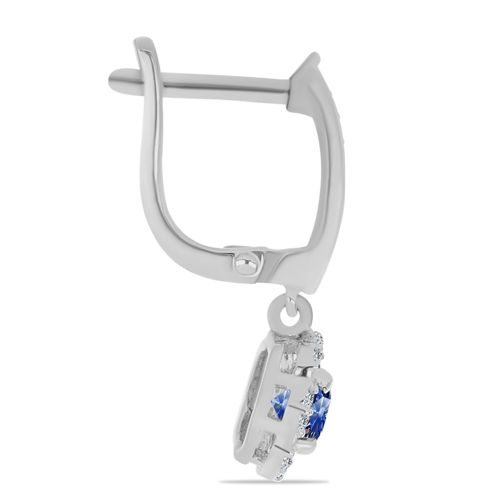 Pendientes de Plata con Moisanita azul real certificado y cultivado en laboratorio y Topacio Blanco 2 