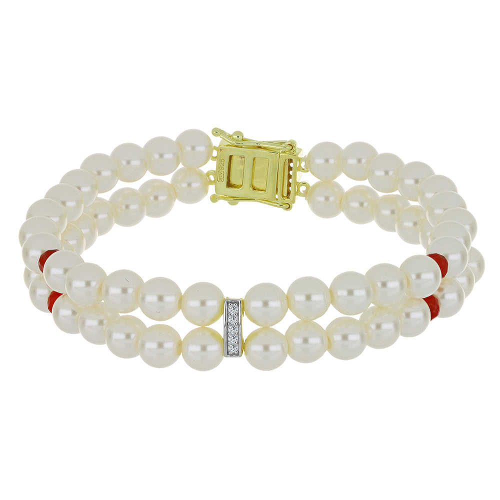 Pulsera de Plata Bañada en Oro con Perla de Agua Dulce y Rubí de Madagascar 1 