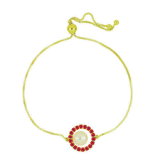 Pulsera de Plata Bañada en Oro con Perla de Agua Dulce y Rubí de Madagascar