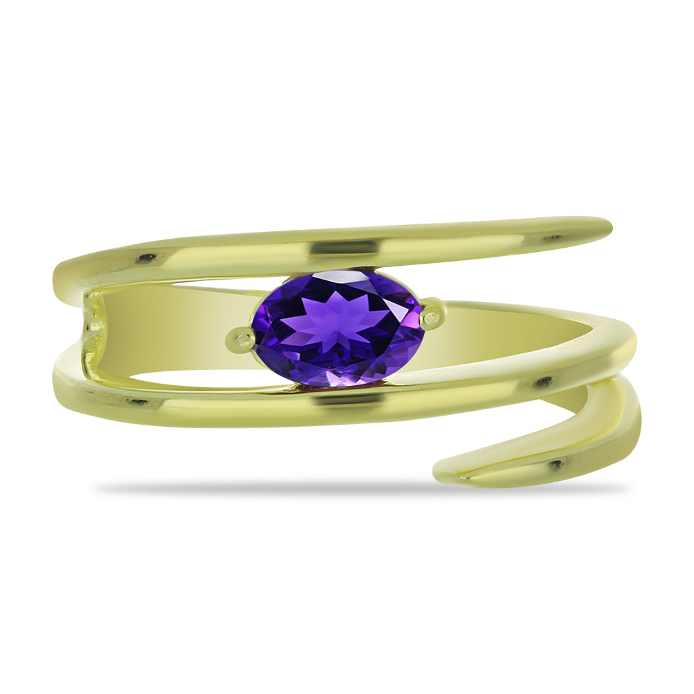 Anillo de Plata Bañada en Oro con Amatista de Marruecos