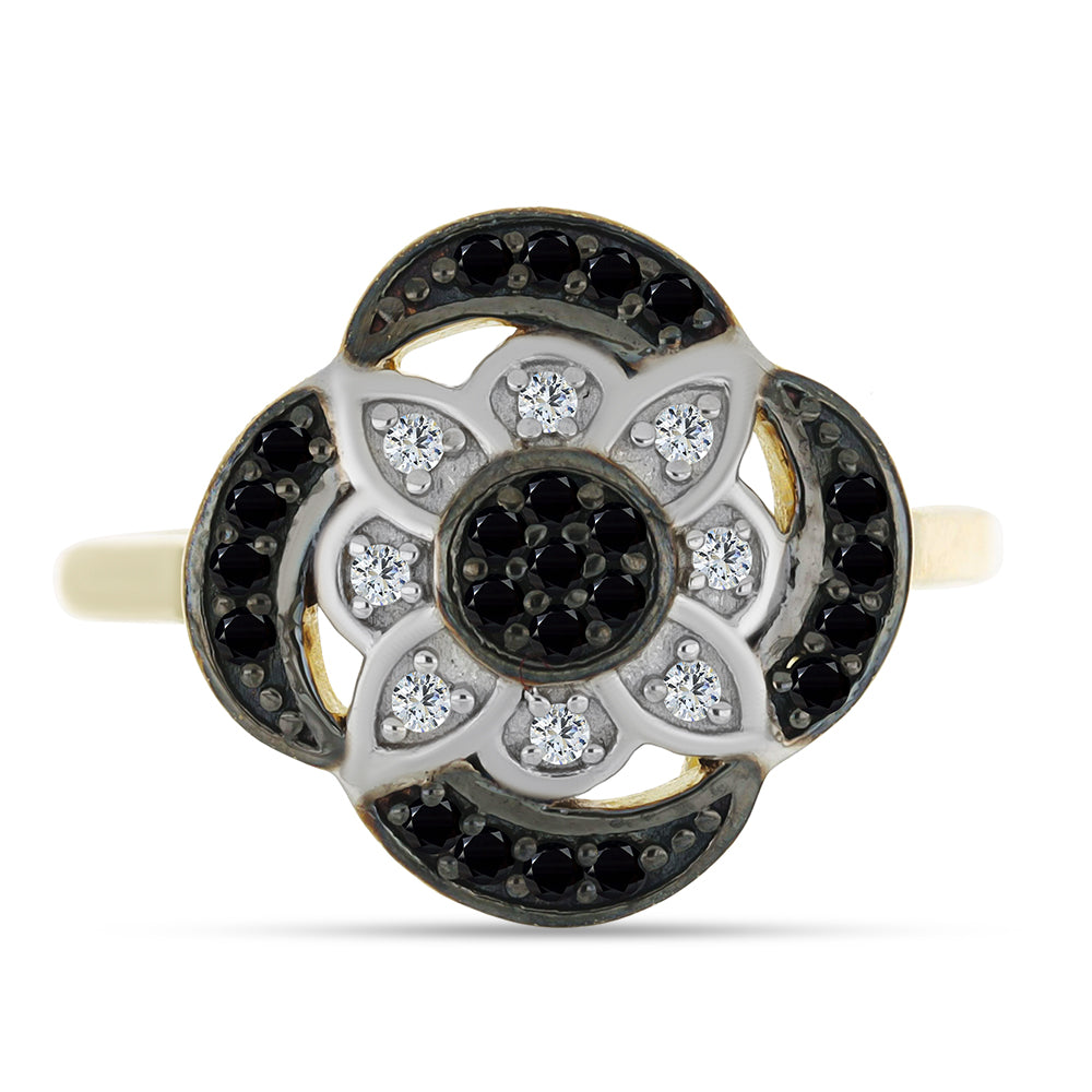 Anillo de Plata Bañada en Oro con Espinela Negra y Topacio Blanco 1 