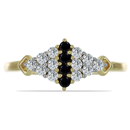 Anillo de Plata Bañada en Oro con Espinela Negra y Topacio Blanco