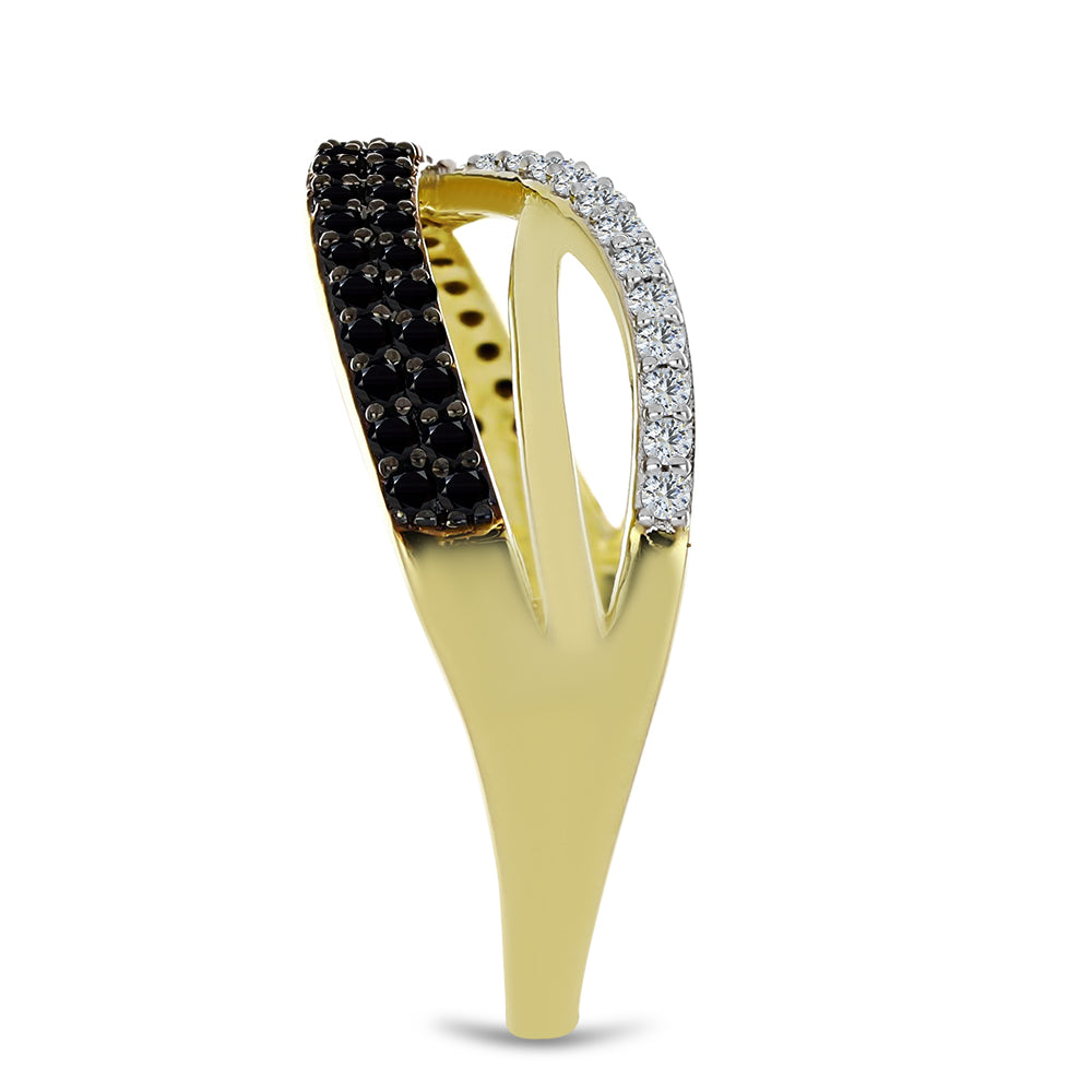Anillo de Plata Bañada en Oro con Espinela Negra y Topacio Blanco 4 