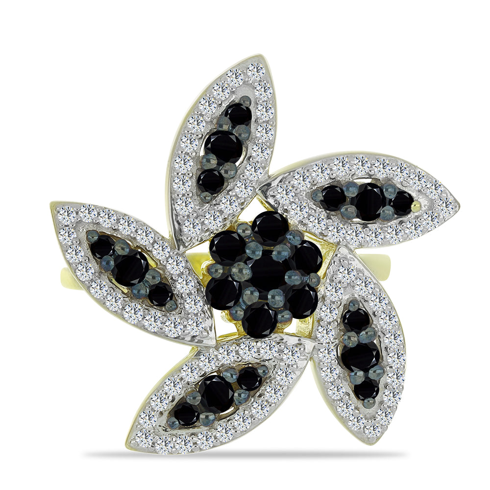 Anillo de Plata Bañada en Oro con Espinela Negra y Topacio Blanco 1 