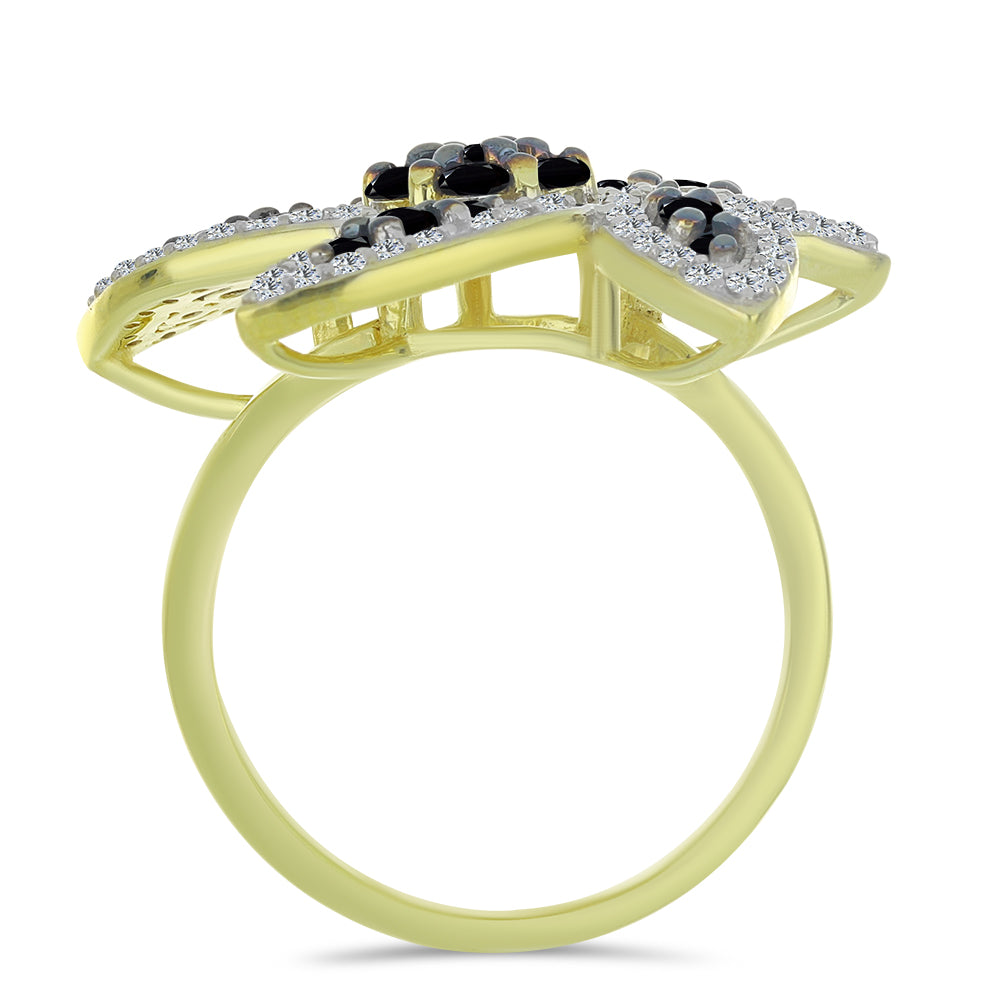 Anillo de Plata Bañada en Oro con Espinela Negra y Topacio Blanco
