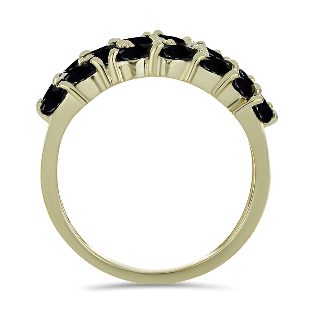 Anillo de Plata Bañada en Oro con Espinela Negra y Topacio Blanco 2 