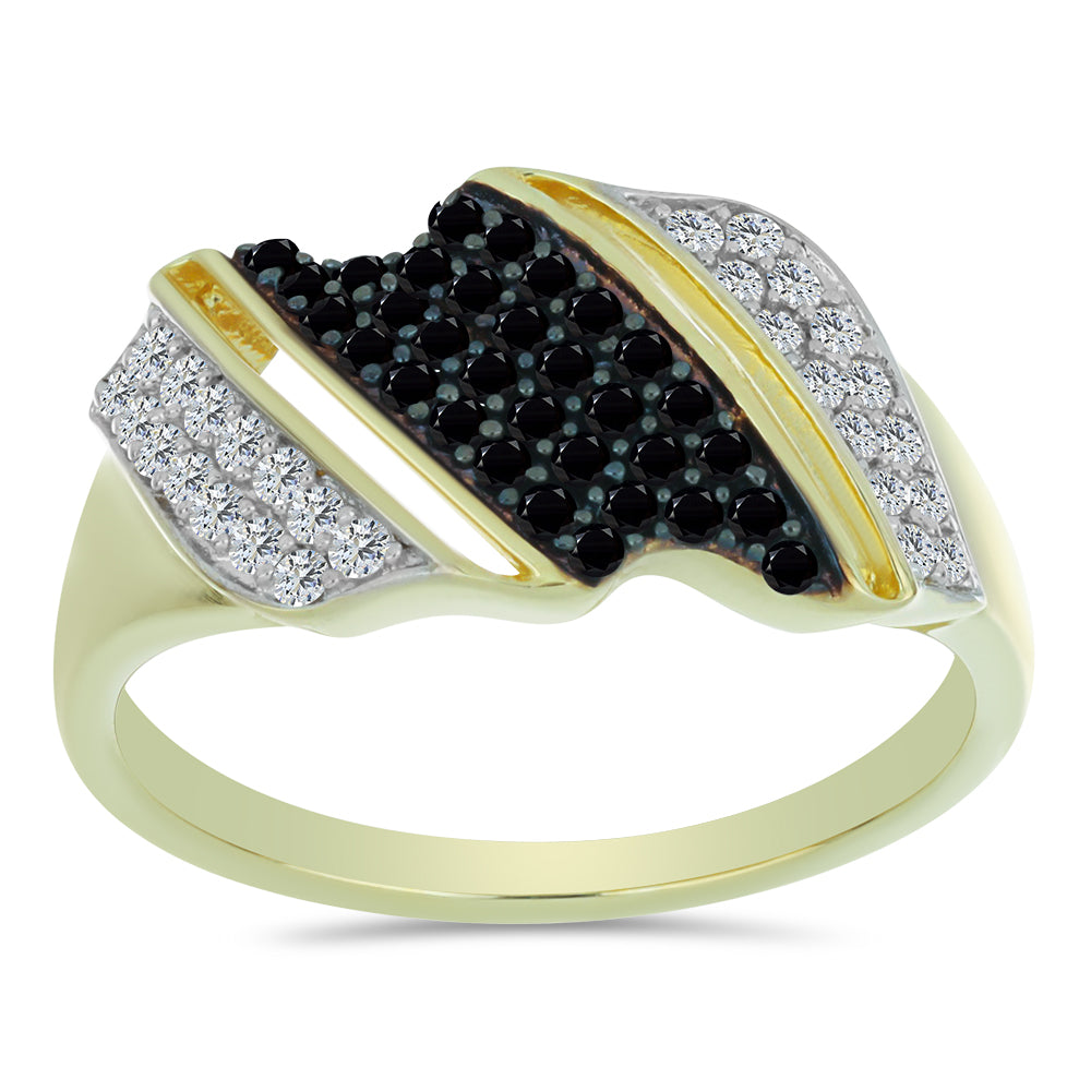 Anillo de Plata Bañada en Oro con Espinela Negra y Topacio Blanco