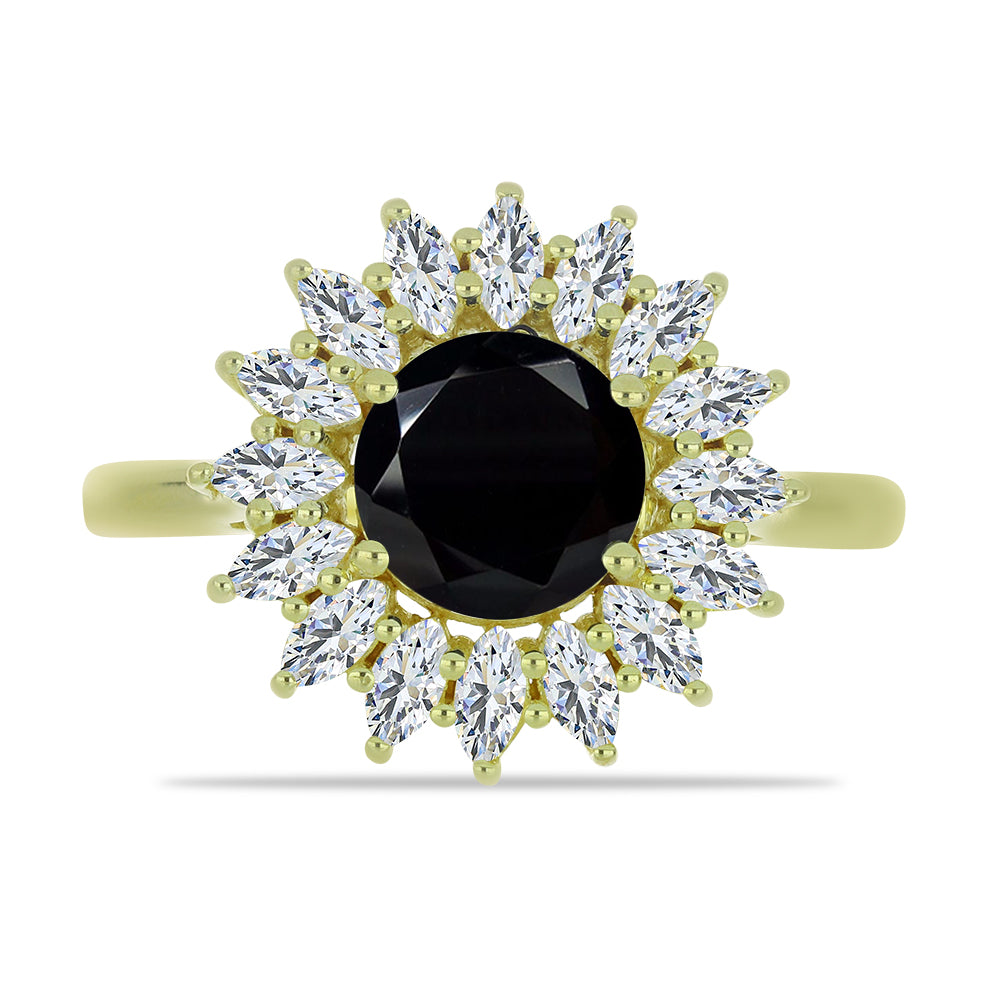 Anillo de Plata Bañada en Oro con Espinela Negra y Topacio Blanco 1 