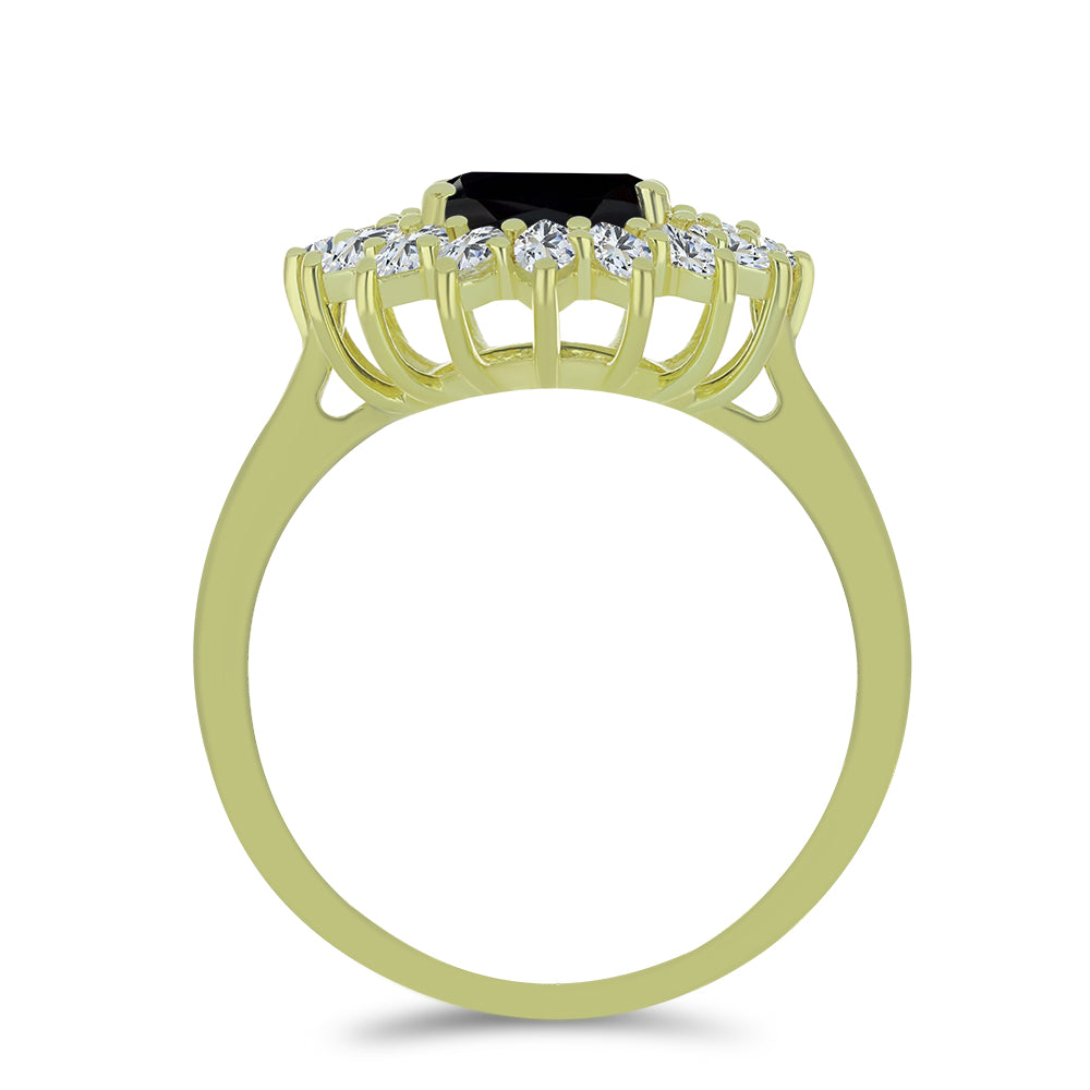 Anillo de Plata Bañada en Oro con Espinela Negra y Topacio Blanco 2 