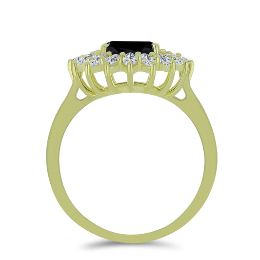 Anillo de Plata Bañada en Oro con Espinela Negra y Topacio Blanco